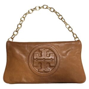 Tory Burch Reva Bombe Cognac Leather Clutch Bag